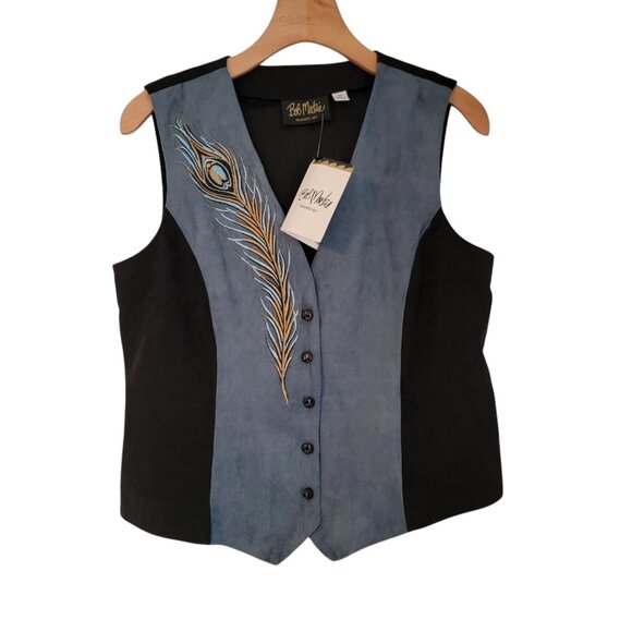 NWT‎ Bob Mackie Wearable Art Vest Embroidered Statement Piece Peacock Feather XS - Picture 1 of 9